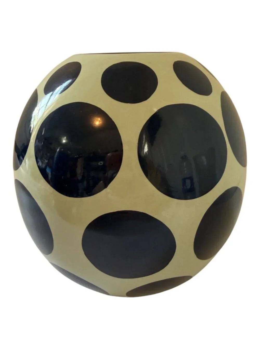 Vintage TOYO Ceramic Globe Vase Navy Blue Polka Dot Orb MCM Pottery 6 1/2